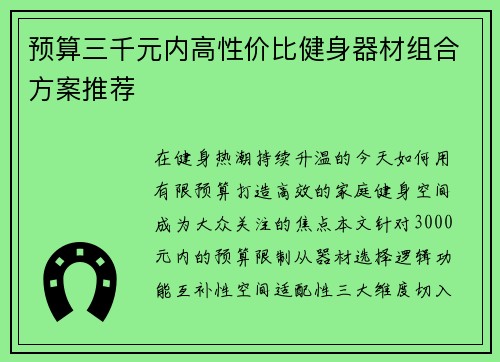 预算三千元内高性价比健身器材组合方案推荐